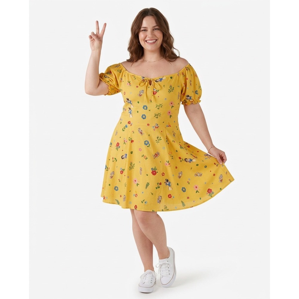 Cakeworthy Disney Snow White Dress Yellow Floral‎ Puff Sleeve Mini Womens Small